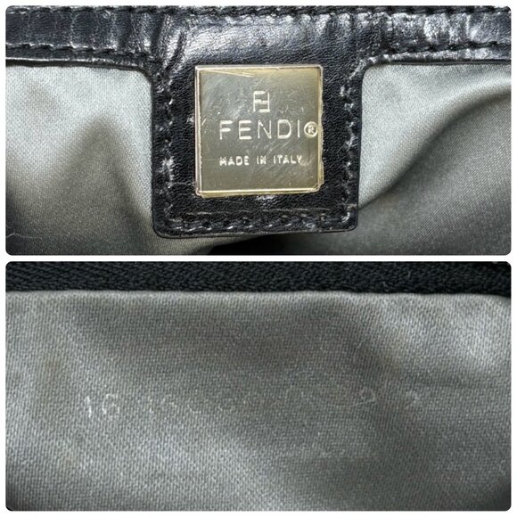 FENDI Vintage FF Logo Knit Mamma Baguette Shoulder Bag Wool Leather [106220] - Picture 15 of 15